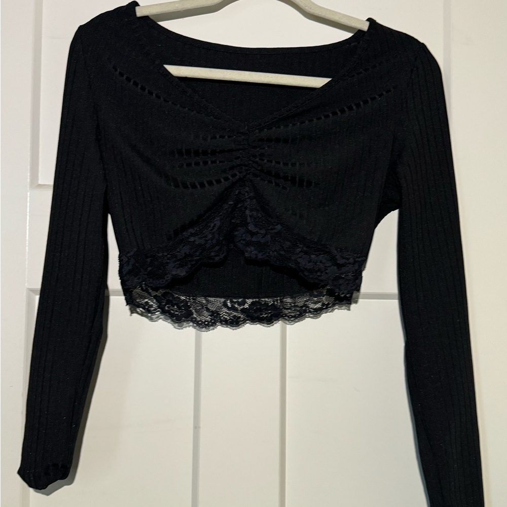 Elegant Black Lace Trimmed Women's Top